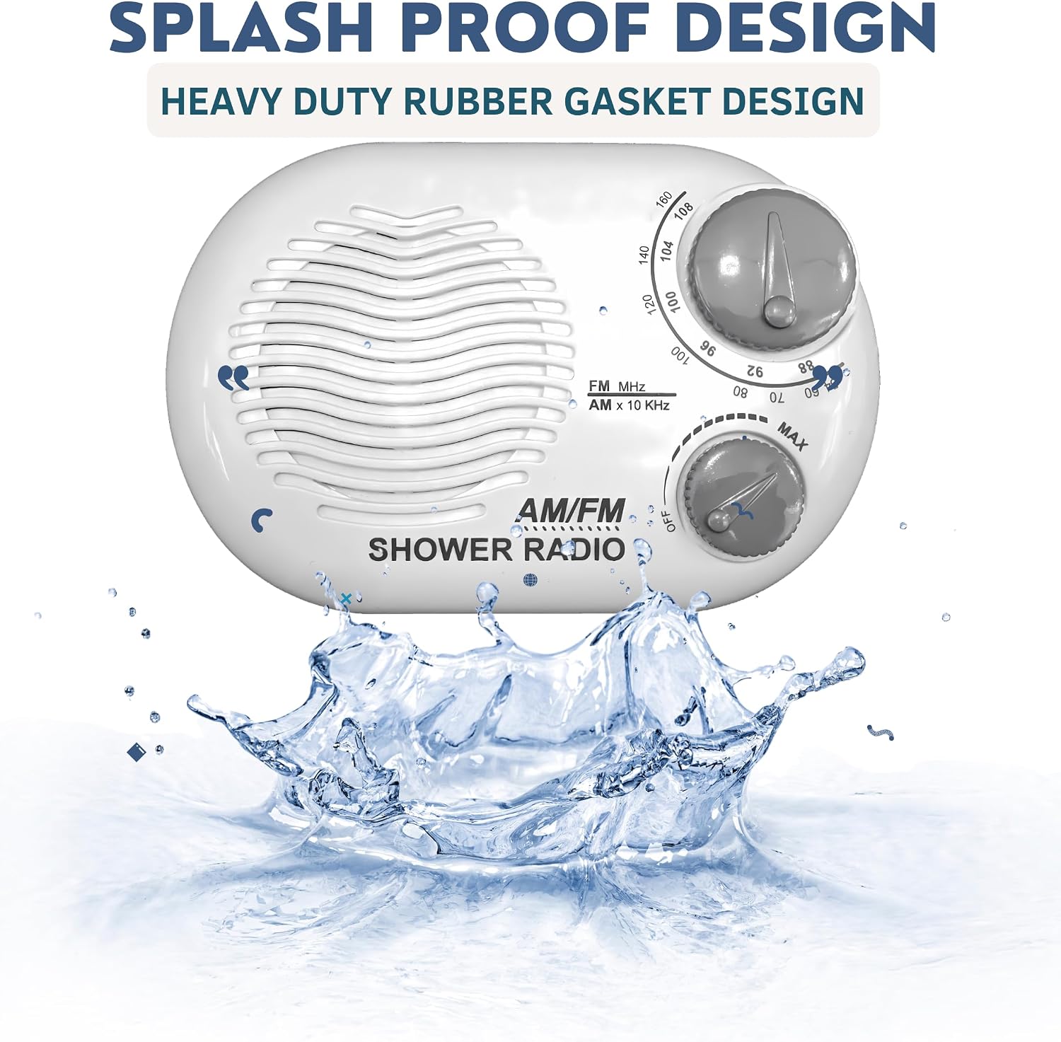 Shower Radio - Includes Carrying or Hanging Strap. Portable Design Perfect for Bathroom, Kitchen, and Outdoor. Built in Speaker, Battery Operated Radio