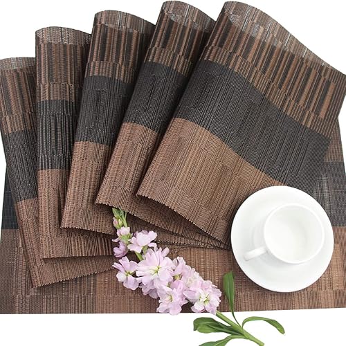 Miniatura 5 de PIGCHCY Manteles individuales lavables de vinilo, elegantes manteles individuales resistentes al calor para mesa de comedor, juego de 6 unidades,