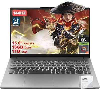 Lenovo LOQ 15 AI Gaming Laptop 15.6" FHD 144Hz IPS 100% sRGB AMD 8-core Ryzen 7 170 16GB RAM 1TB SSD GeForce RTX 4050 Backlit Type-C Privacy Camera Nahimic Win11 ICP Accessory
