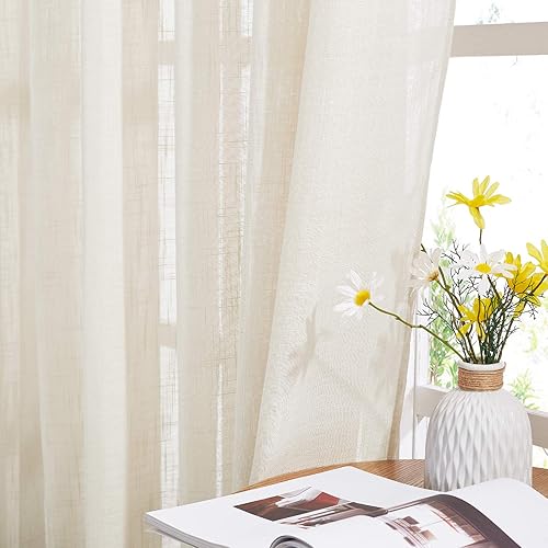 Miniatura 3 de NICETOWN - Cortinas semitraslúcidas con bolsillo para barra, lino, privacidad con penetración de luz, beige, 52 pulgadas de ancho x 45 pulgadas de
