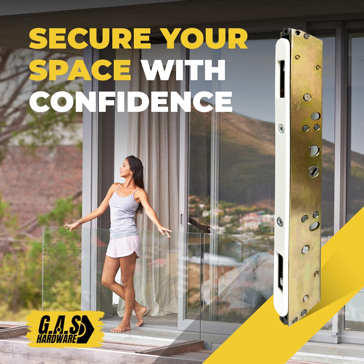 10" Sliding Patio Glass Door Dual Point Mortise Lock Replacement with Faceplate with 9-7/8" Hole Spacing - Locking Mechanism for Center Latch Hole - Replace Door Hardware Security