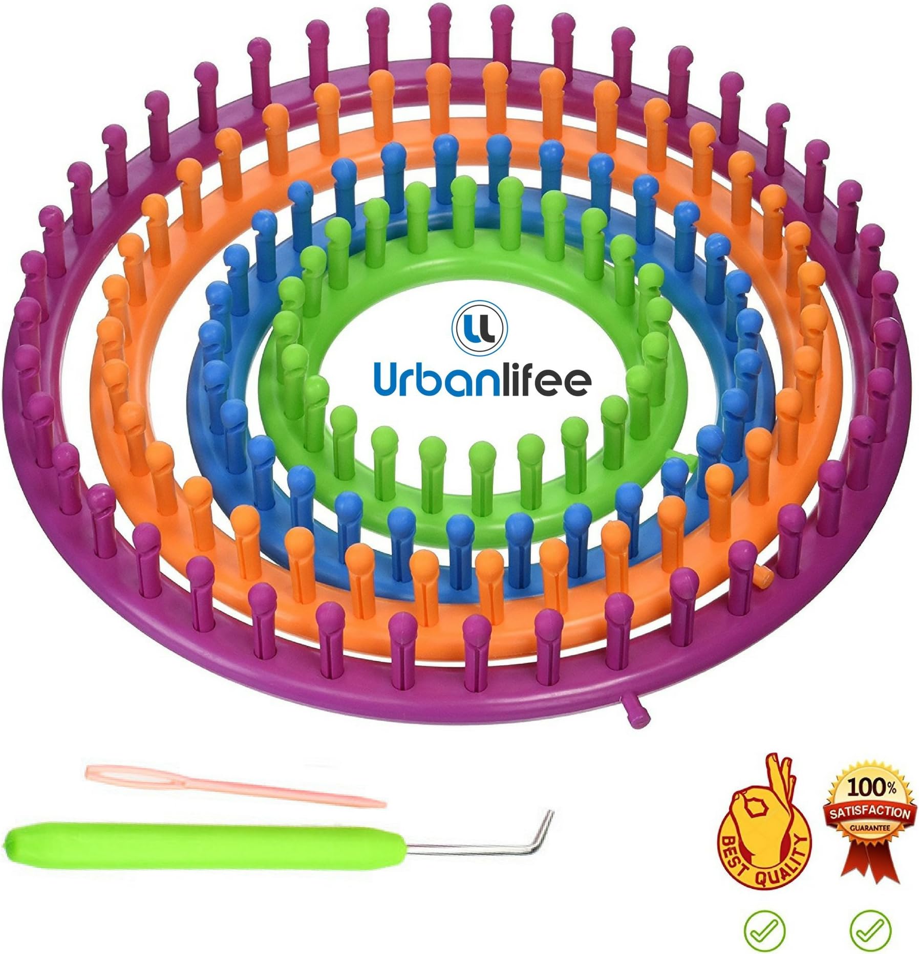 Round Knitting Loom Set with Hook & Needle - Knifty Knitter yarn loom- Colorful Circle looms kit is Perfect for beginner and skilled crochet or knitter for making Hats Socks and it's Great Gift.