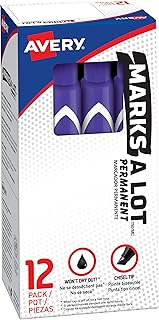 AVERY Marks-A-Lot Permanent Markers, Large Desk-Style Size, Chisel Tip, Water and Wear Resistant, 12 Purple Markers (08884)