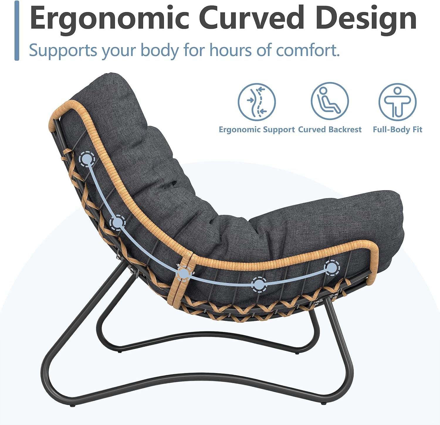 SWITTE Outdoor Papasan Loveseat, Oversized Double Wicker Egg Chair with Cushion, All-Weather Rattan 2-Seater Patio Lounge Chair for Balcony, Backyard, Poolside, Porch - Grey