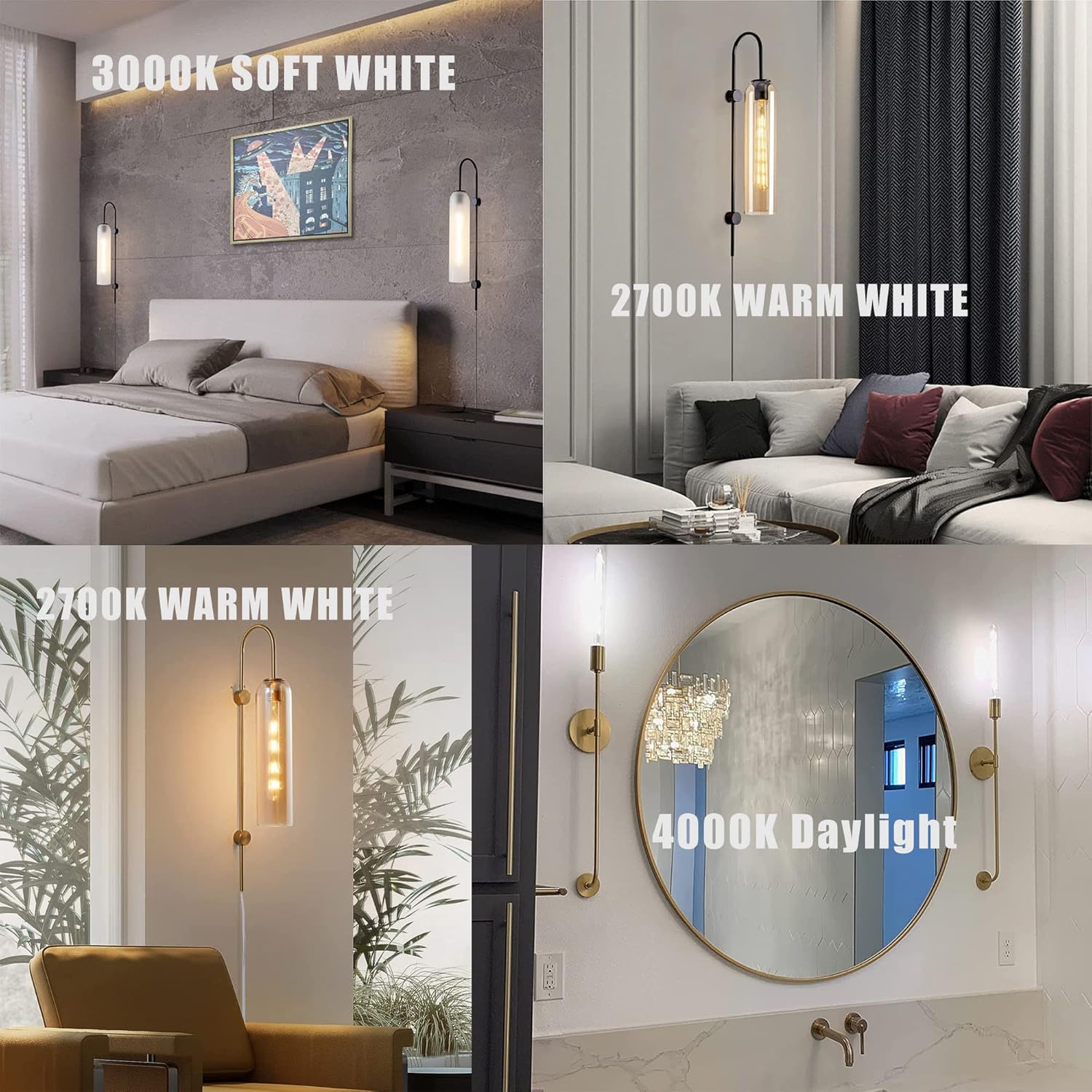 LEOOLS E12 led long Bulb, 8.9 Inch Long Tubular Light Bulbs,T6 B11 Candelabra Bulb 40 watt for Chandeliers,Clear Glass,Warm White,2700K 400LM 4W Dimmable Tube Edison Bulb 6Pack