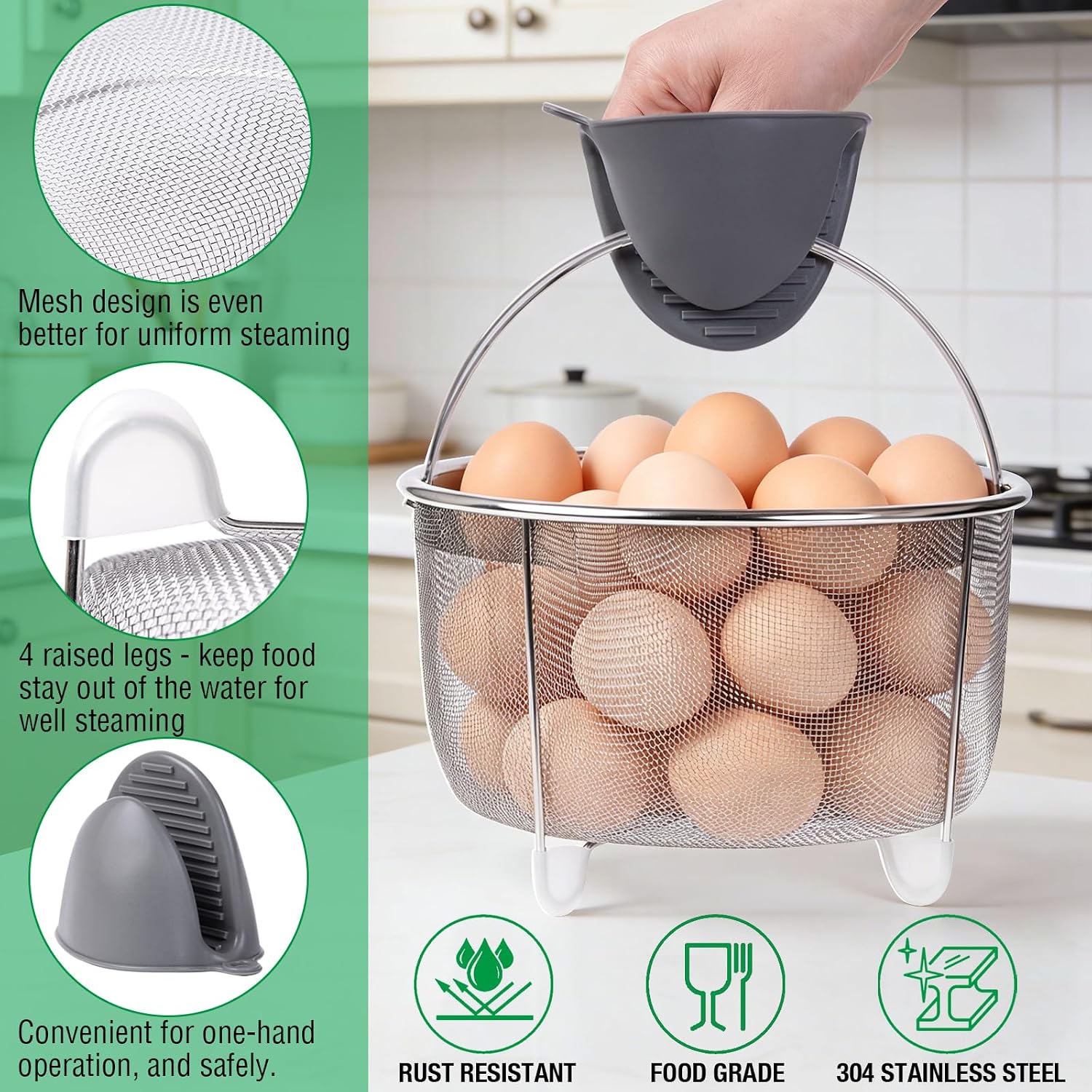Steamer Basket, Stainless Steel Mesh Strainer Insert 8.38 x 5.3 Inch