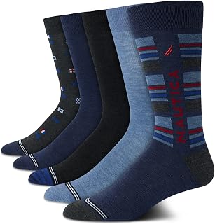 Nautica Mens Dress Socks Business Formal Comfort Stretch Crew Socks 5 Pack | Lightweight Minimalist Feel, Stretch Comfort Fabric, Reinforced Heel and Toe, Mid-Calf Crew Length, Shoe Size 6-12.5