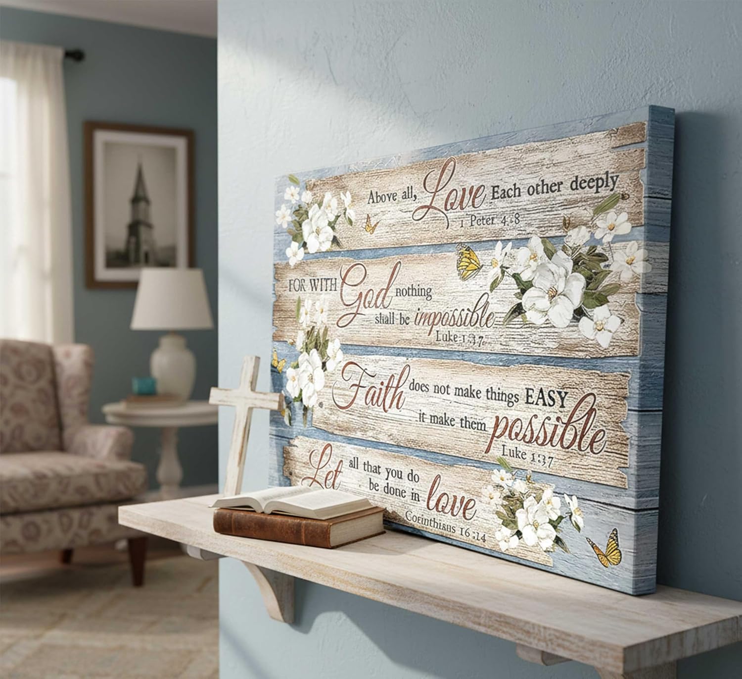 Inspirational Bible Verse Canvas Wall Art Christian Rustic Flowers Painting Picture Wall Decor Poster Print Artwork for Office Living Room Bathroom Bedroom Home Decoration