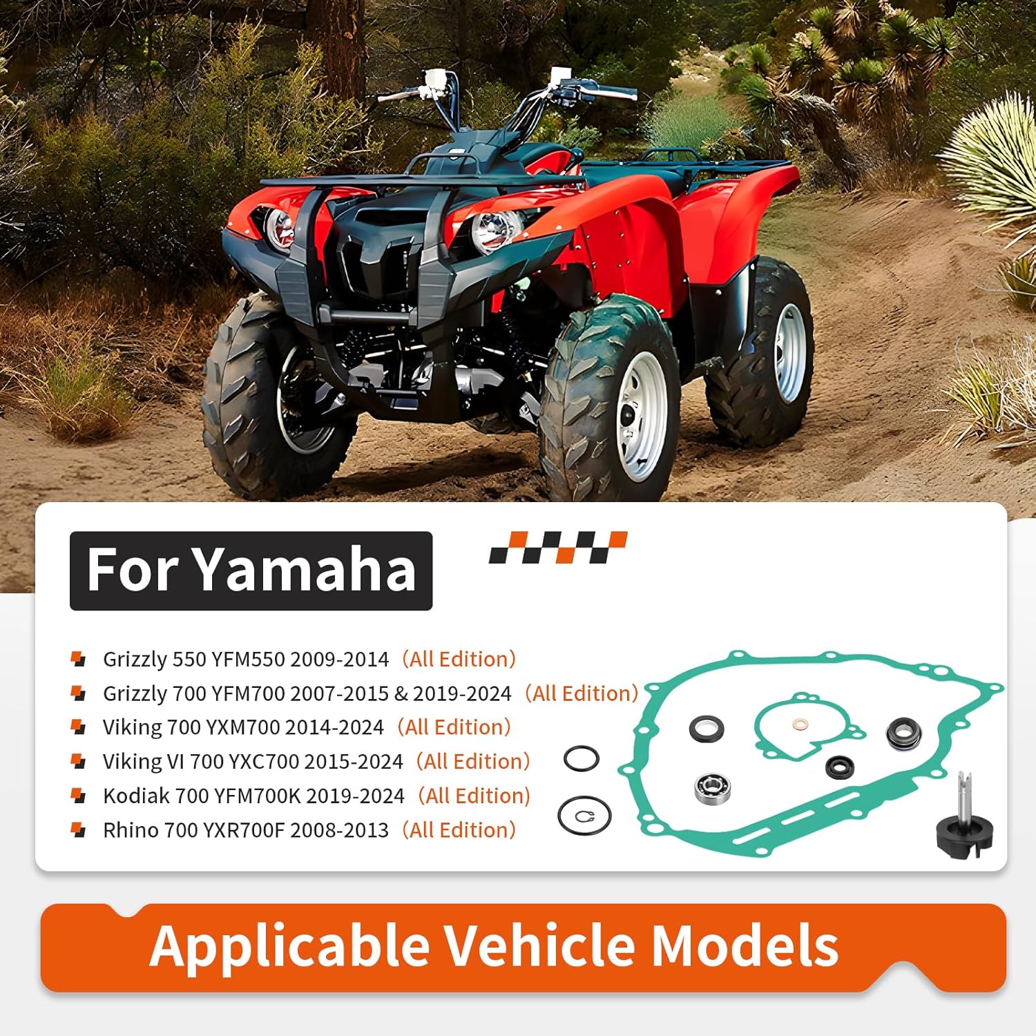 Water Pump Impeller Shaft w/Gasket Kit For Yamaha Grizzly 550 Viking Kodiak Rhino 700 2007-2024 3B4-12450-00-00