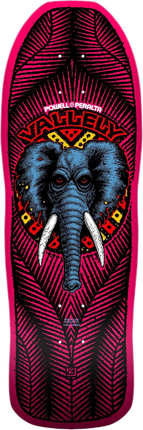 Powell Peralta Mike Vallely Elephant Reissue Skateboard Deck, Pink, 9.85" x 30"