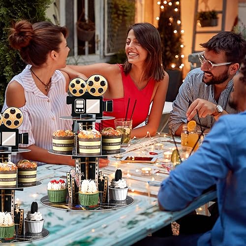 Miniatura 6 de Soporte para magdalenas de noche de película de 3 niveles, soporte de cartón para magdalenas, decoraciones de fiesta de cumpleaños para películas