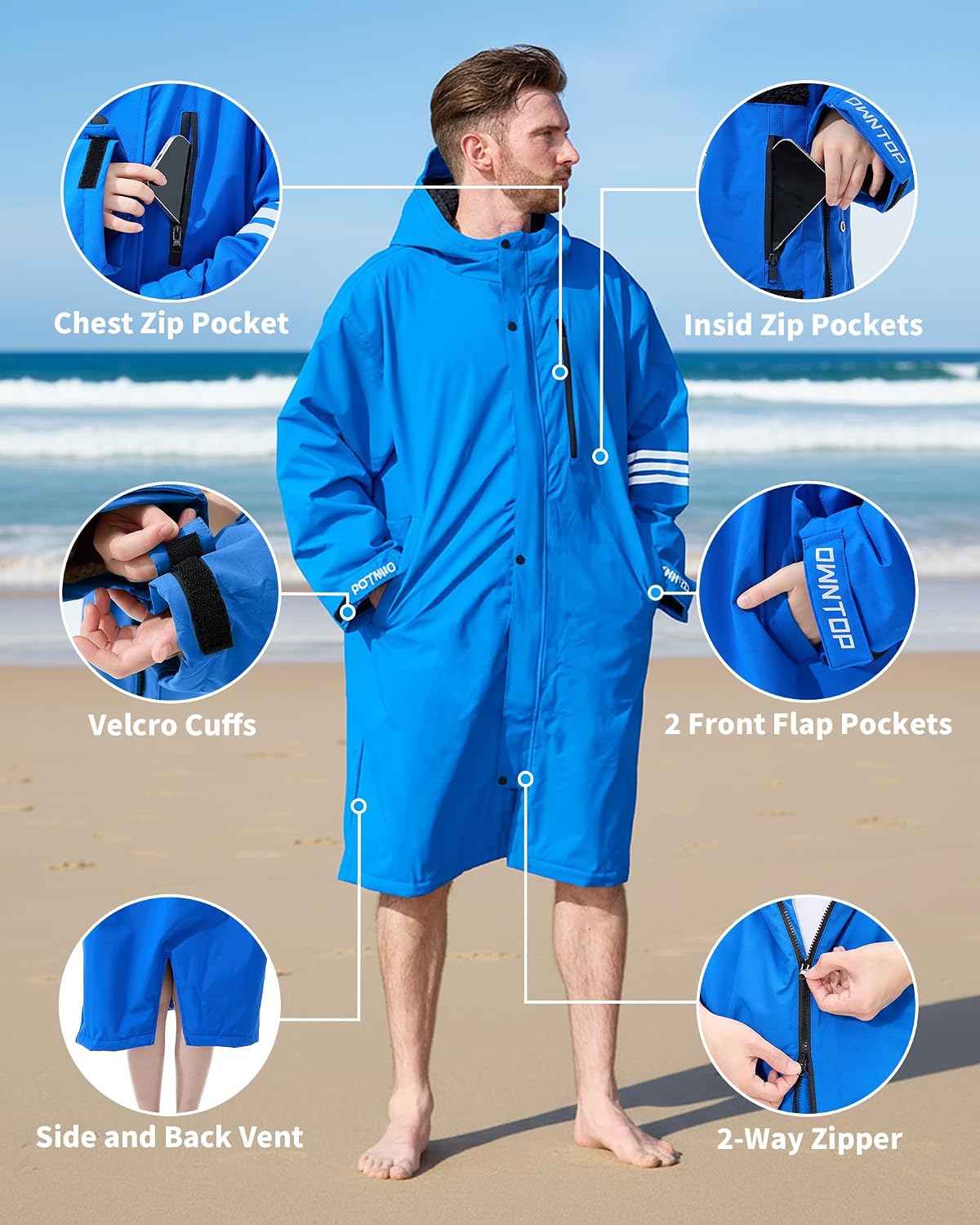 Owntop Warm Waterproof Swim Parka Warm Swim Parka Kid Youth Adult- Oversized Windproof Surf Poncho- Changing Robe Men and Women