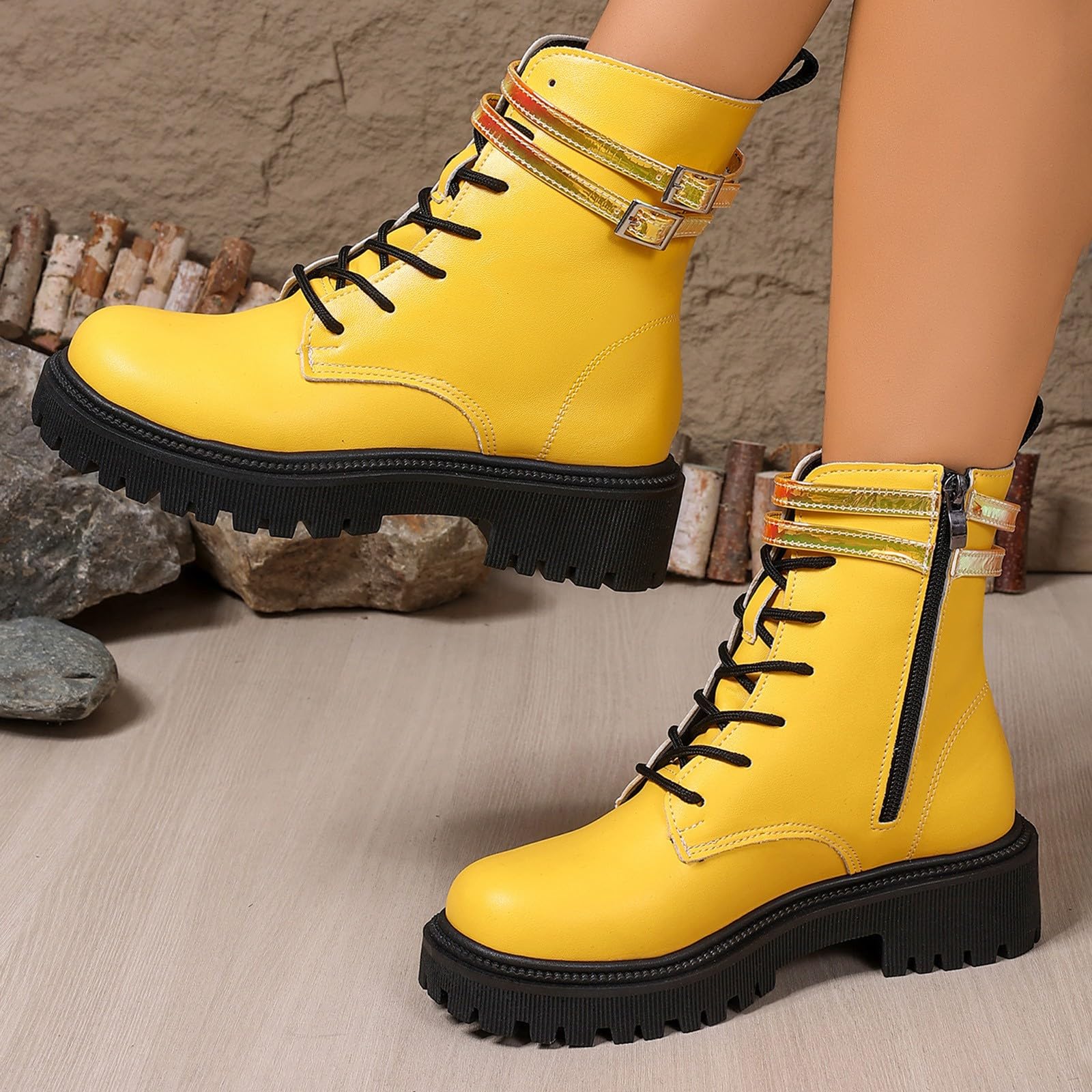 Genérico Botines Mujer Vestir Cordones Plataforma Botas Puntera Redonda Elegantes Zapatos Suaves Cómodas Caminar Bota Informales Antideslizantes Botin para Otoño Invierno Trabajo Paseo y Uso Diario