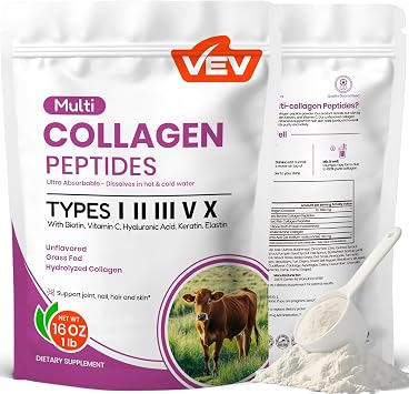 VEV Multi Collagen Peptides Powder, Types I, II, III, V & X, 41 Servings