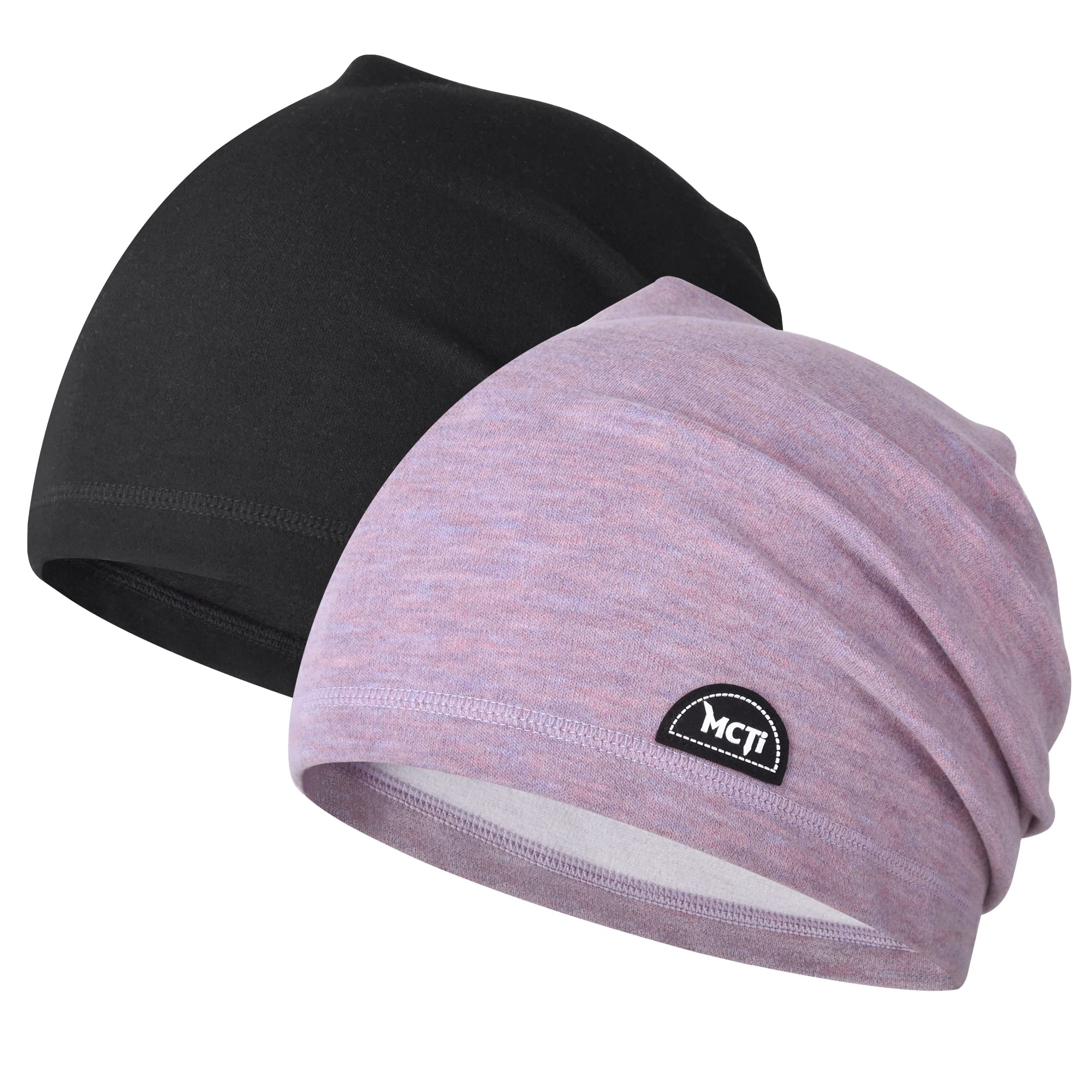 MCTi Slouchy Beanie for Men Women, Winter Warm Stretchy Skull Cap Hat Lightweight for Running Cycling 2 Packed