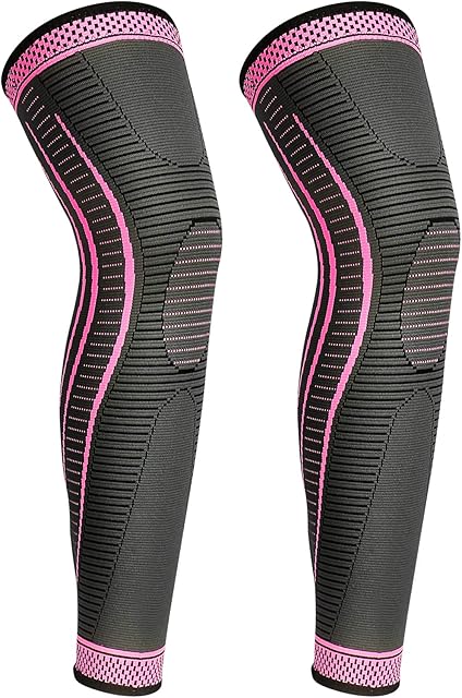 yeloumiss 2 Pack Full Leg Compression Sleeves, Long Knee Brace Support with Anti Slip Silicone for ACJ, PCL, Meniscus Tear, Arthritis, Tendinitis, Men And Women (Rose, XL)