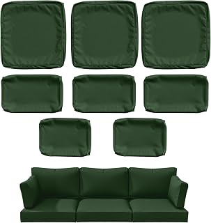 8 Pcs Outdoor Patio Cushion Covers, Replaceable Waterproof Furniture Covers, Outdoor Non-Slip Covers with Zippers, Covers Only, Green