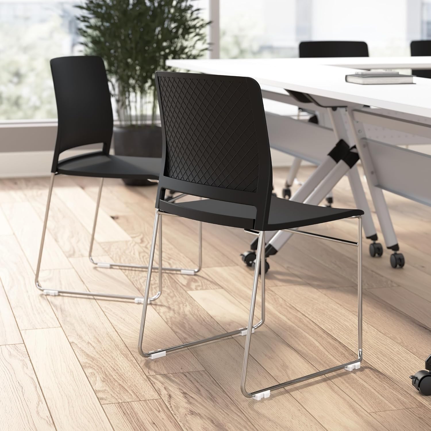 Bush Business Furniture Stackable Chairs - Set of 2, Commercial-Grade Guest Seating for Office, Banquet, or Training Room, Envision Collection, Black