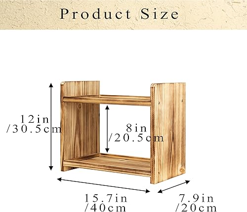 Miniatura 4 de Cloud Fragrant Estante grande de especias de madera de 2 niveles, 15.7 x 7.9 x 12 pulgadas, organizador de encimera para almacenamiento de cocina y