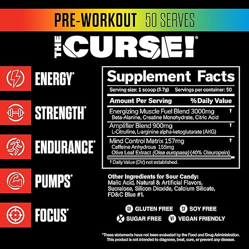 Vista 51 de JNX SPORTS The Curse! Polvo para antes del entrenamiento para hombres y mujeres, cafeína, beta-alanina, creatina, L-citrulina, 50 porciones, sabor a