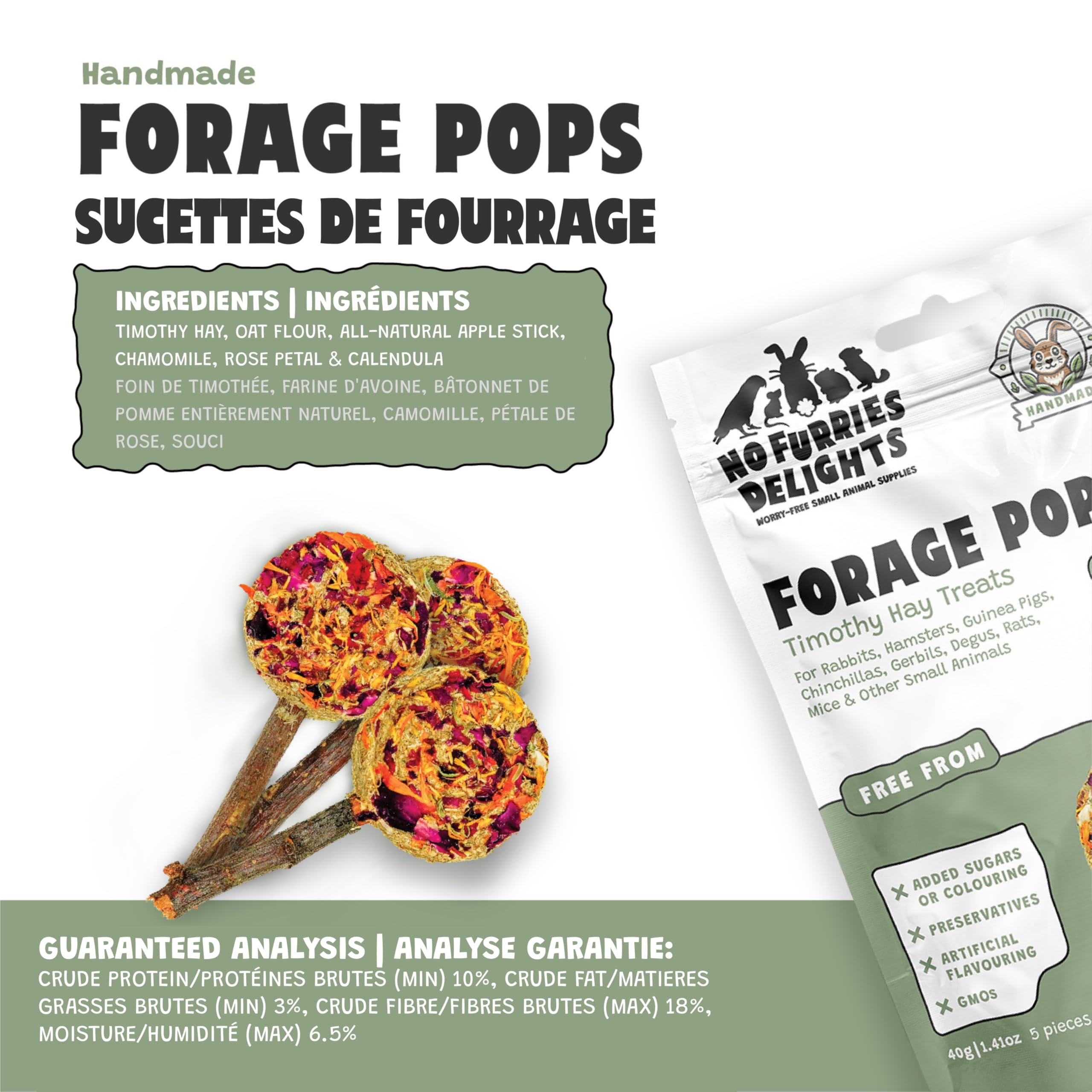 Forage Pops: 5-Pack of 100% Natural, High Fiber Enrichment Treats for Rabbits, Hamsters, Guinea Pigs, Chinchillas, Rats, and Mice - Perfect for Dental Health, Bonding, and Training - 4