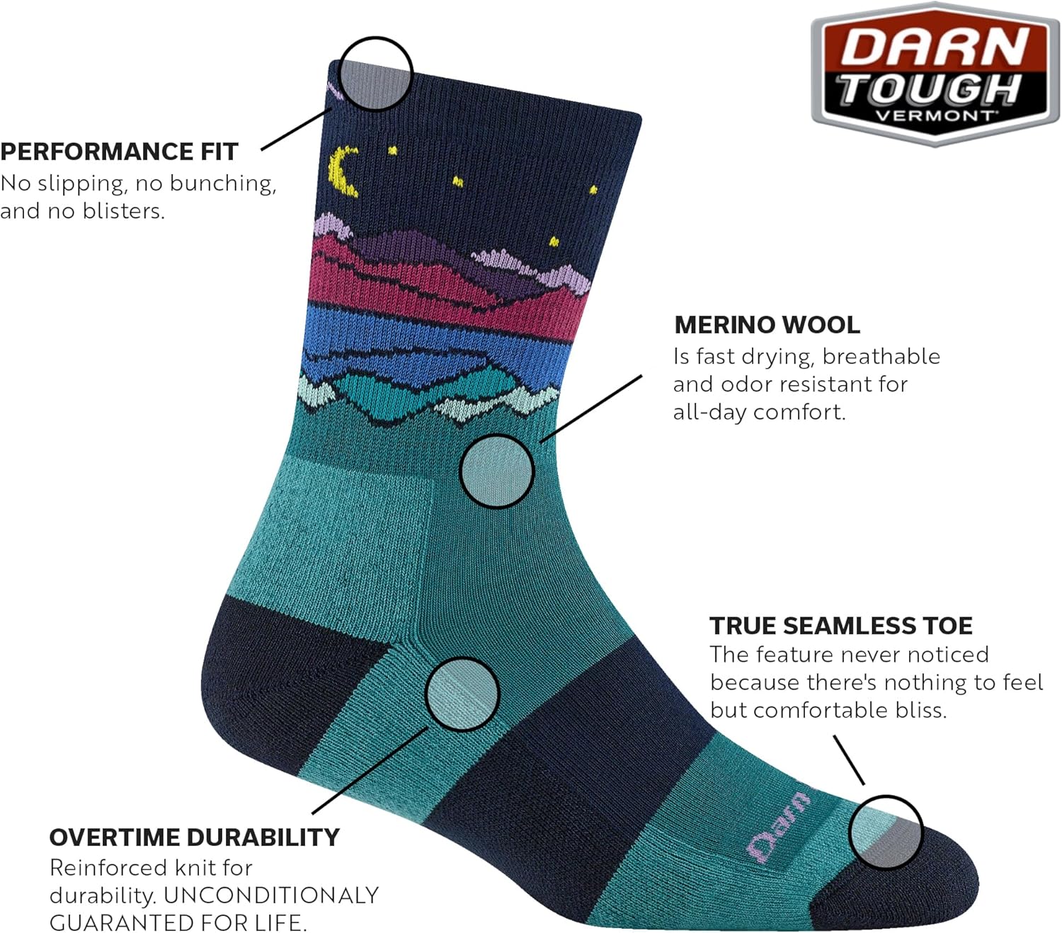 Darn Tough Vermont Mirror Lake Cool Max Micro Crew Socks for Women - Hiking Socks with Midweight Comfort, Womens Sock