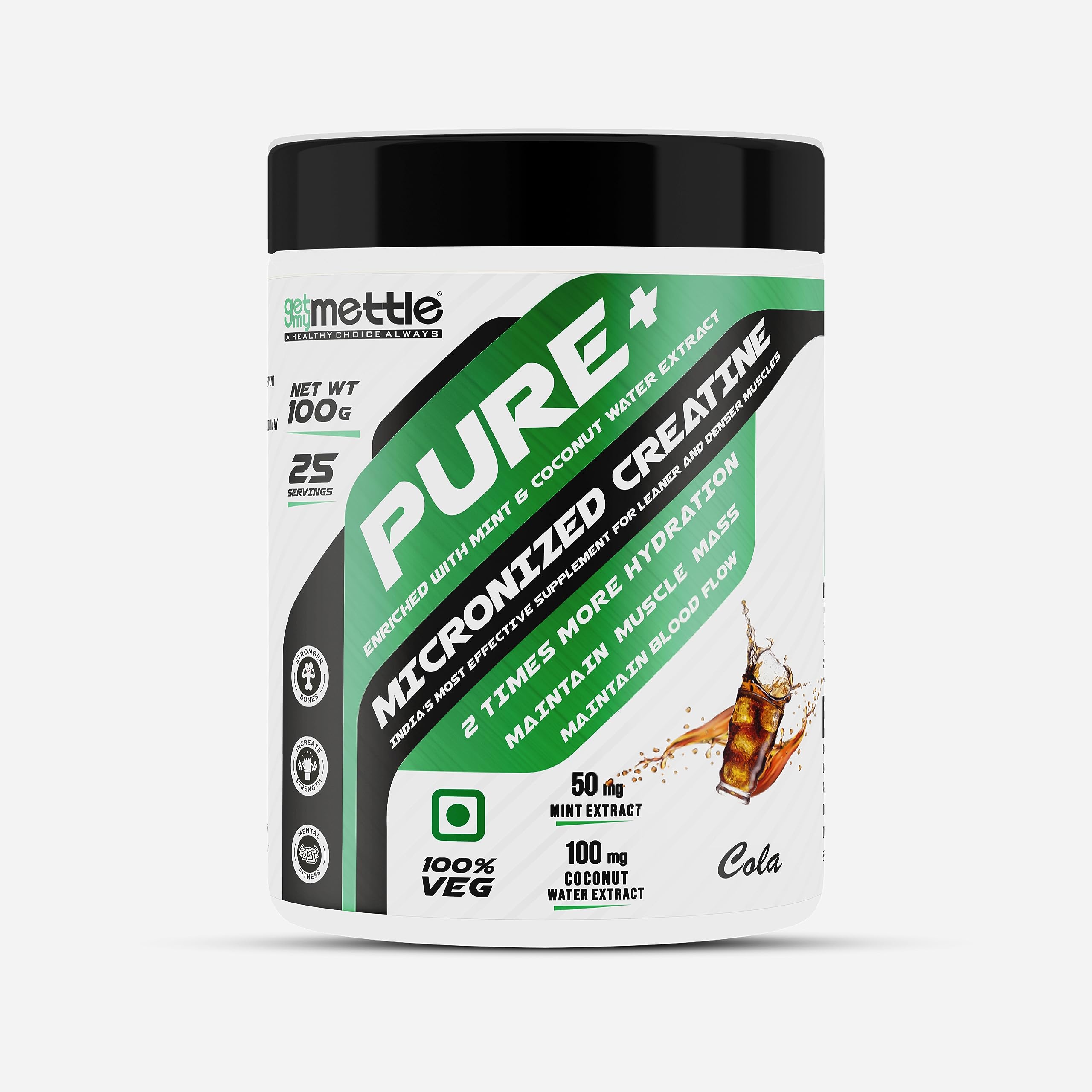 Mettle Pure+Micronized Creatine with Mint & Coconut Water Extract, 2 Times More Hydration | 50mg Mint Extract | 100mg Coconut Water Extract, (Cola, 100g) (B0CCLD419P) Amazon Price History, Amazon Price Tracker