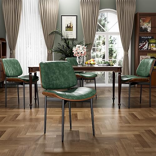 Miniatura 58 de Juego de 4 sillas de comedor, sillas para comedor y cocina, silla de acento moderna de mediados de siglo certificada FSC, sillas tapizadas de piel