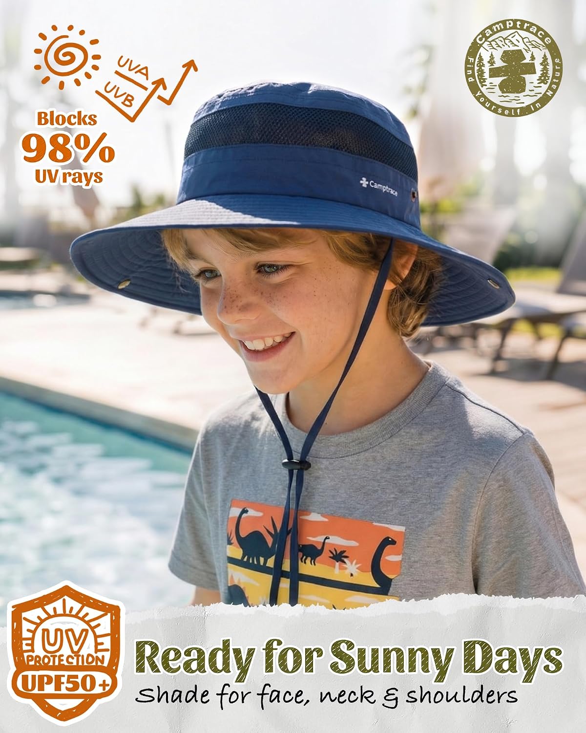 Camptrace Toddler Kids Sun Hat UPF 50+ Wide Brim Bucket Hat Outdoor Baby Beach Hat for Boys Girls 2-13 Years
