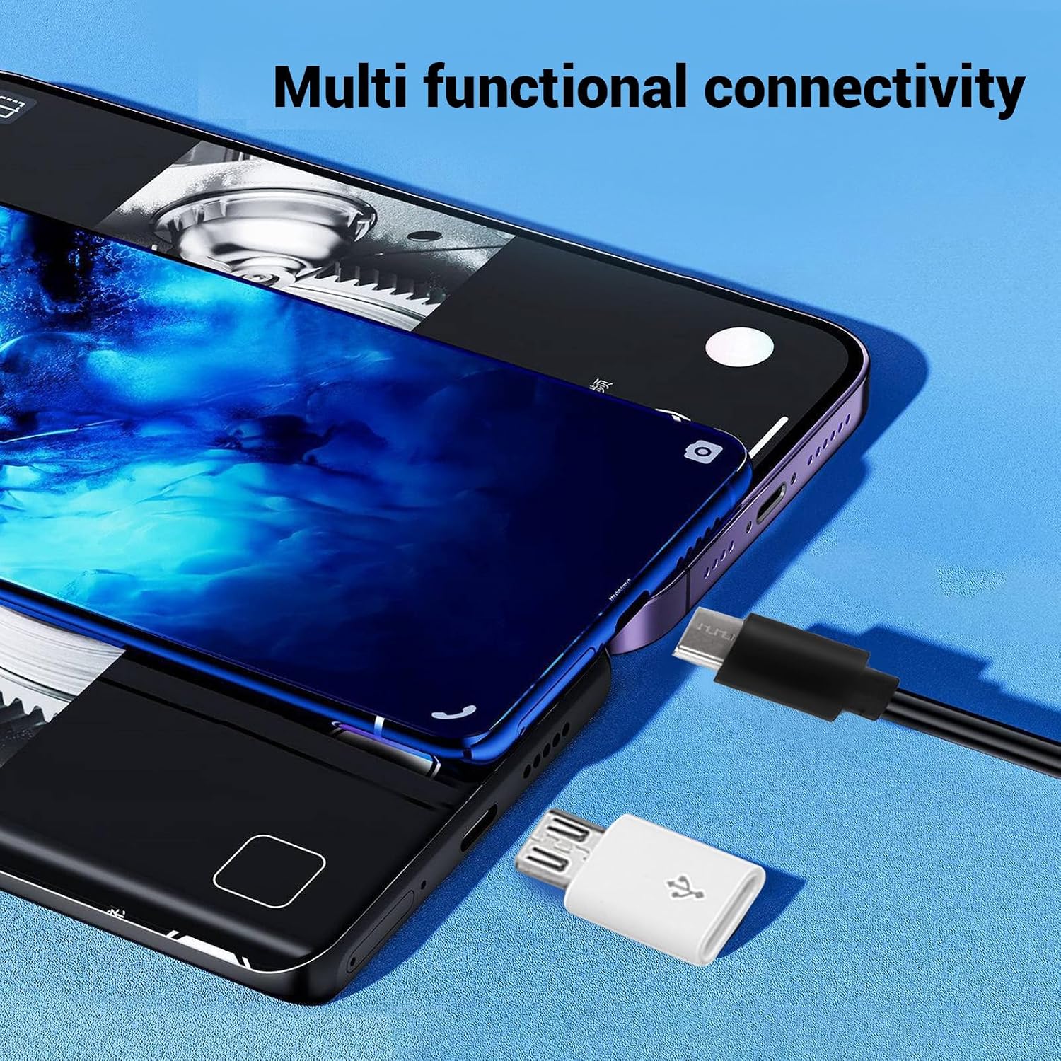 Smartphone connected to endoscope via Type C and MicroUSB adapter