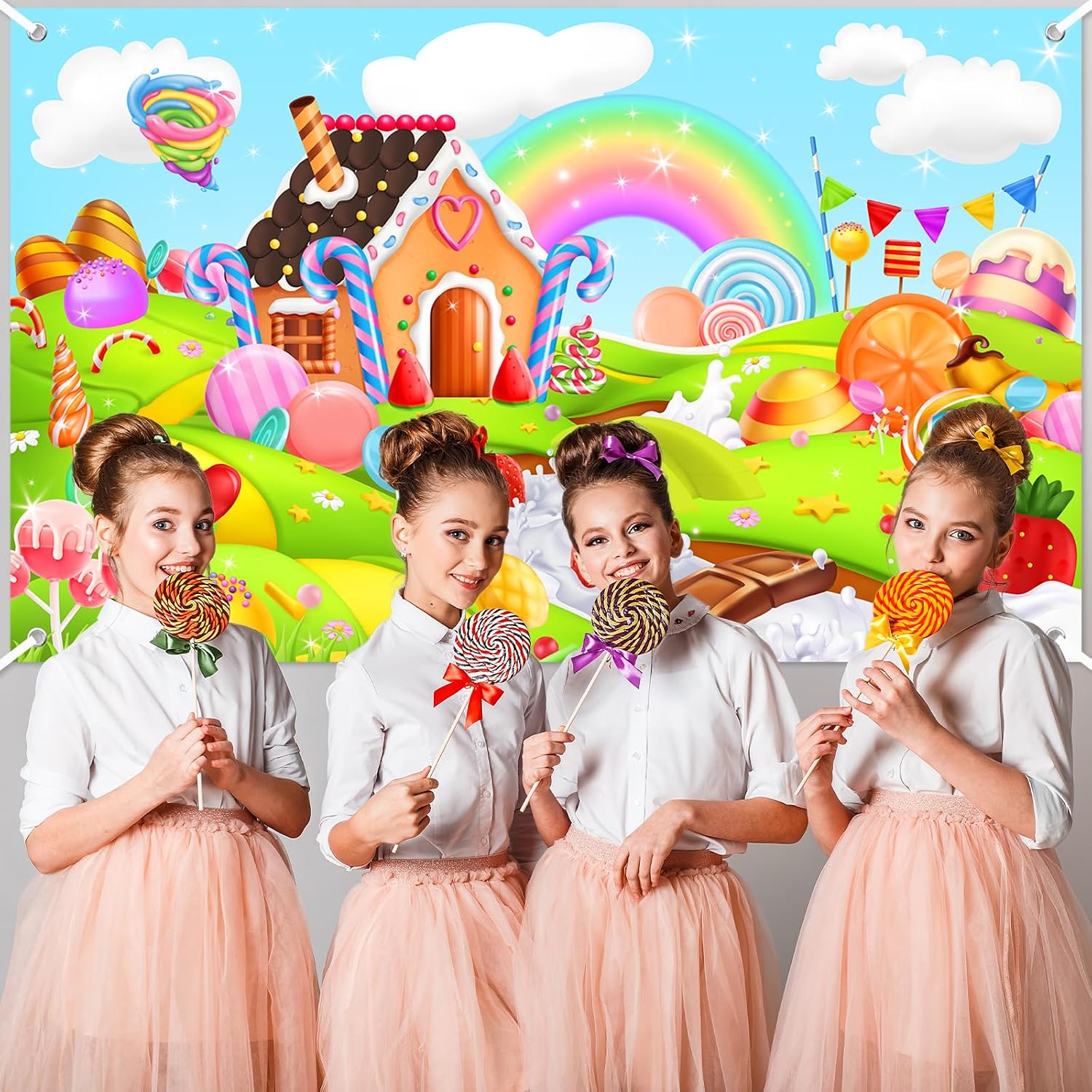 Avezano Sweet Candyland Backdrop for Girl Lollipop Sweetest Candy Theme Birthday Party Decorations Cartoon Rainbow Gingerbread Baby Shower Birthday Party Banner (6x3.6ft)