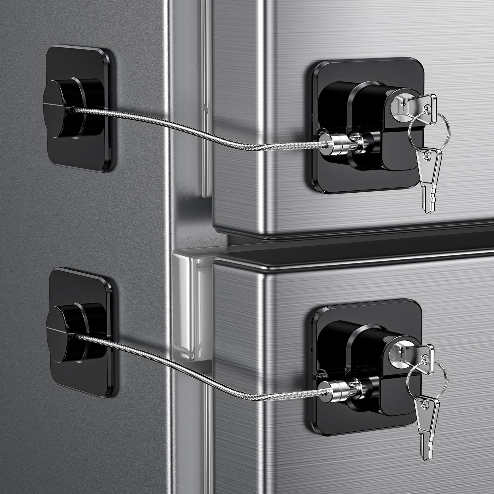 2 Pack Refrigerator Door Locks, Child Proof Fridge Lock for Kitchen Freezer, Cabinets and Drawers, Air Oven Air Fryer, Closets, Windows, Doors-No Tools Need or Drill (Patent)