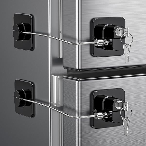 2 Pezzi Blocca Bambini per Frigorifero e Cassetti, Blocca Chiusura Cassetti con Potente Adesivo, Sicurezza Chiudi Cassetti Bambini per Frigorifero Armadietto, Cassetto, Armadio (A-Nero-2Pezzi) - 1