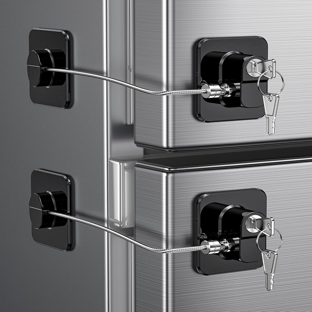 2 Pack Refrigerator Door Locks, Child Proof Fridge Lock for Kitchen Freezer, Cabinets and Drawers, Air Oven Air Fryer, Closets, Windows, Doors-No Tools Need or Drill (Patent)