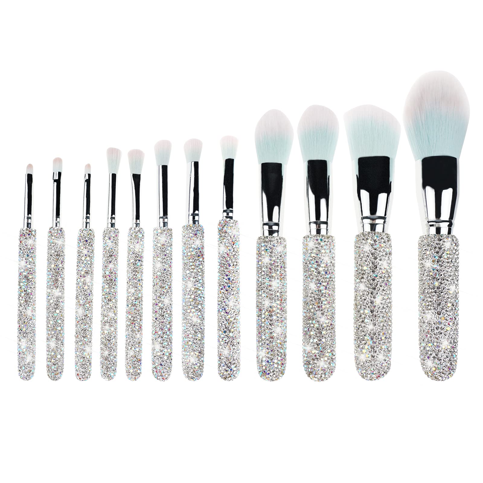 KEYPOWERMakeup Brushes Bling Crystal Professional Face Cosmetics Blending Liquid Foundation Powder Concealer Eye Shadows Make Up Beauty Tool Glitter(12PCS) (Purely Handmade) (White)
