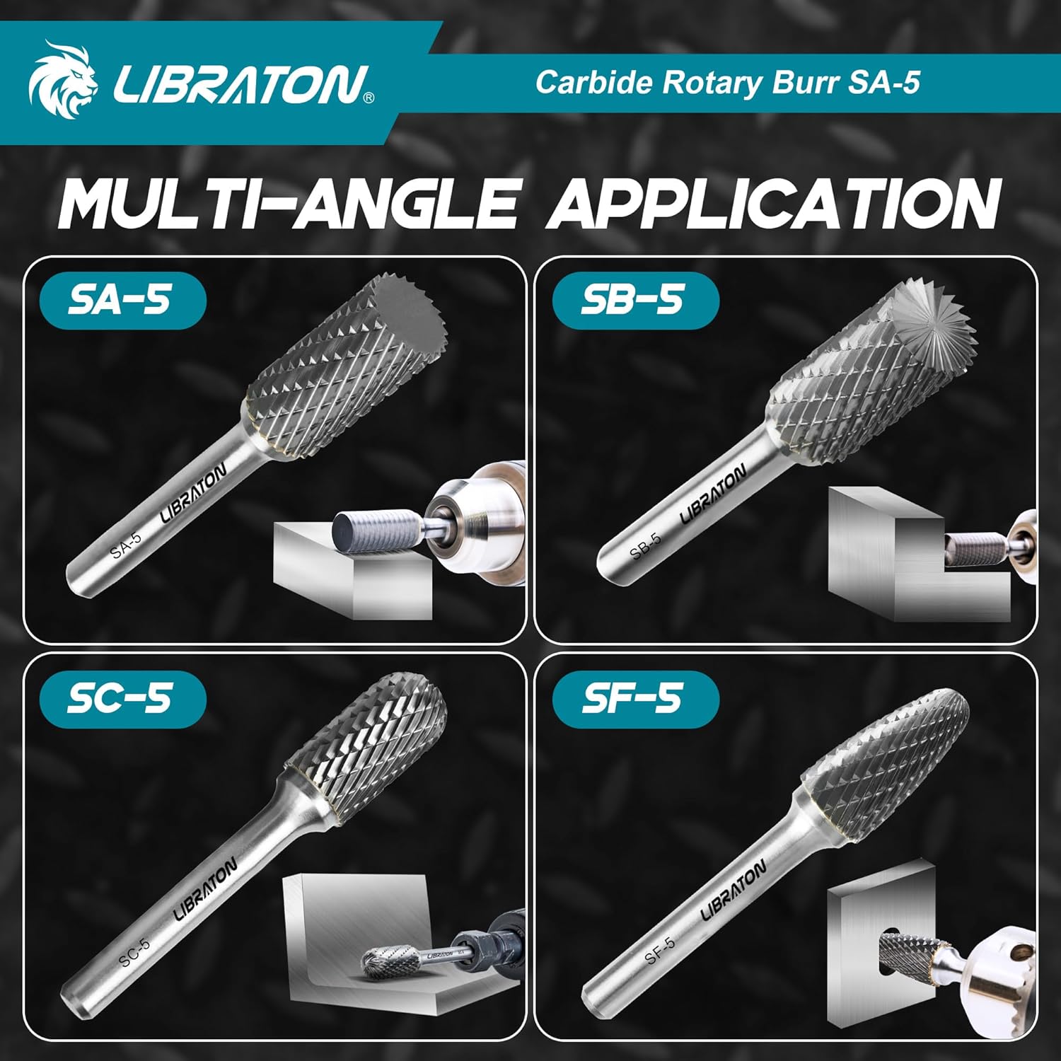 Libraton Carbide Burr Bit SA-5, Double Cut Die Grinder Bits 1/4" Shank, Tungsten Carbide Burr Set for Metal Steel, Deburring Carving Polishing, Rotary Tool Bits Protective Storage Case