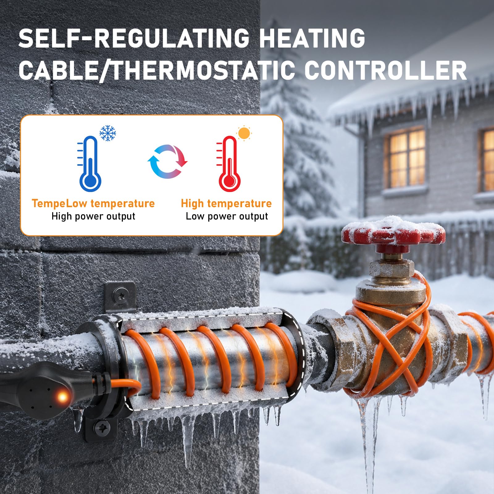 CPROSP 12m Cable calefactor Antihielo con Termostato 25W/m, para Tuberías