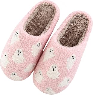 Halloween Slippers, Pumpkin Ghost Fall House Shoes, Fuzzy Non Slip Sole