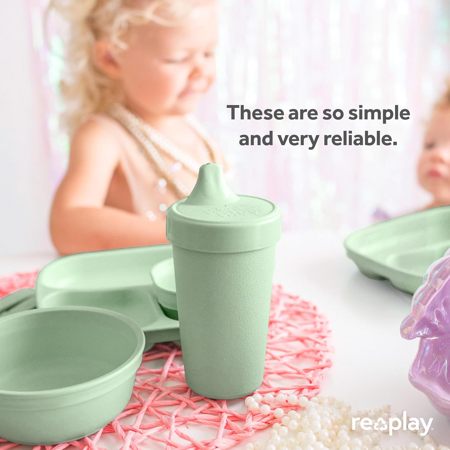 Re-Play Sippy Cups for Toddlers - 10 Oz. Reusable Spill Proof Cups for Kids, Dishwasher/Microwave Safe - Made in USA - Set of 4 with 4 Extra Replacement Valves - Blossom