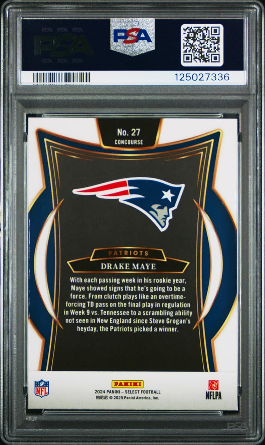 Drake Maye 2024 Select Football Rookie Card #27 Graded PSA 8 Cert #125027336