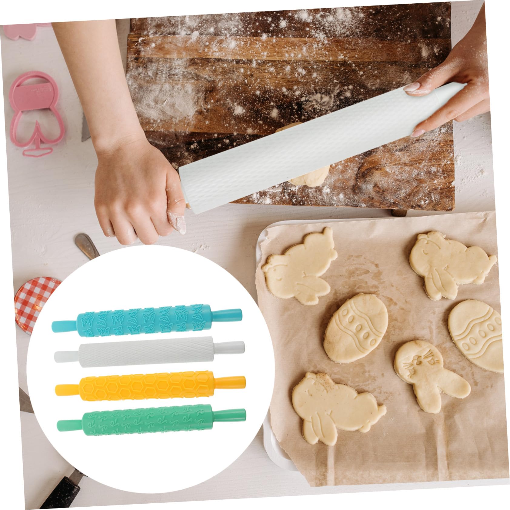 Rodillo de Plástico en Relieve 4 Piezas para Repostería