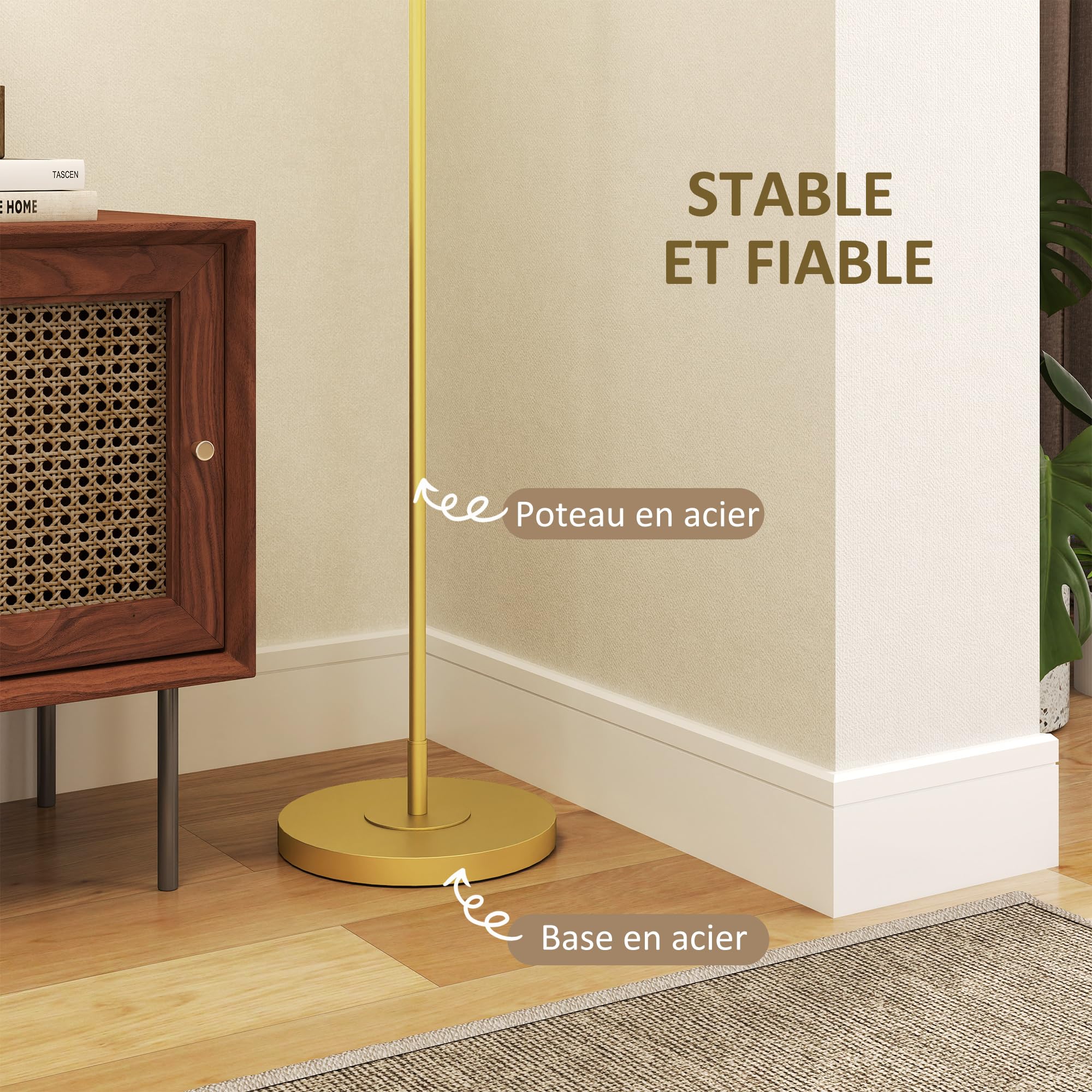 HOMCOM Lampadaire sur Pied Salon Abat-Jour Tissu Effet Lin Doré et Blanc