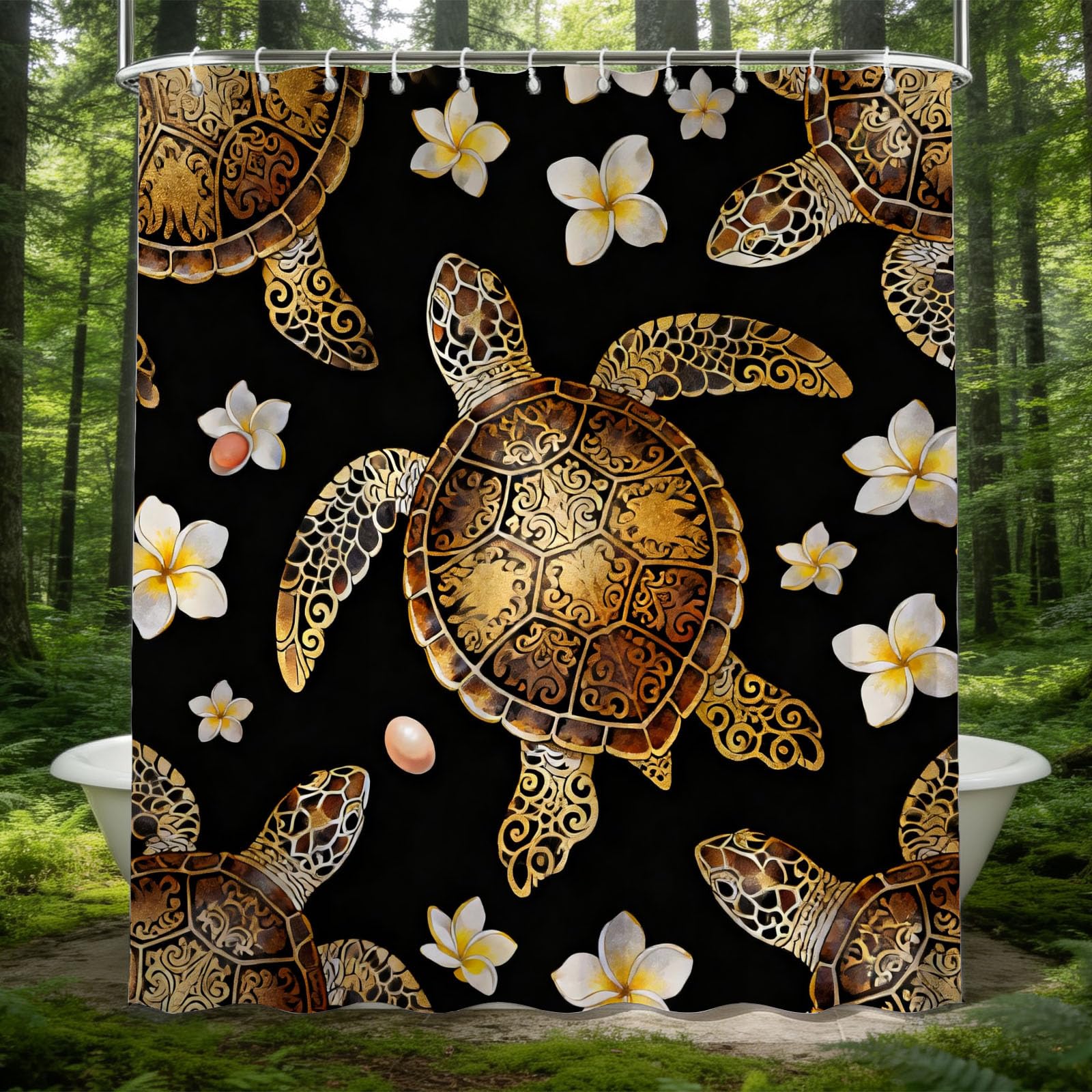 Hongduo 3D Sea Turtle Shower Curtain for Stalls Bathtubs Patterned Sea Turtle Bathroom Decor Shower Curtain Set Polyester Fabric Waterproof 180x180cm/71X71 Inch with Hooks