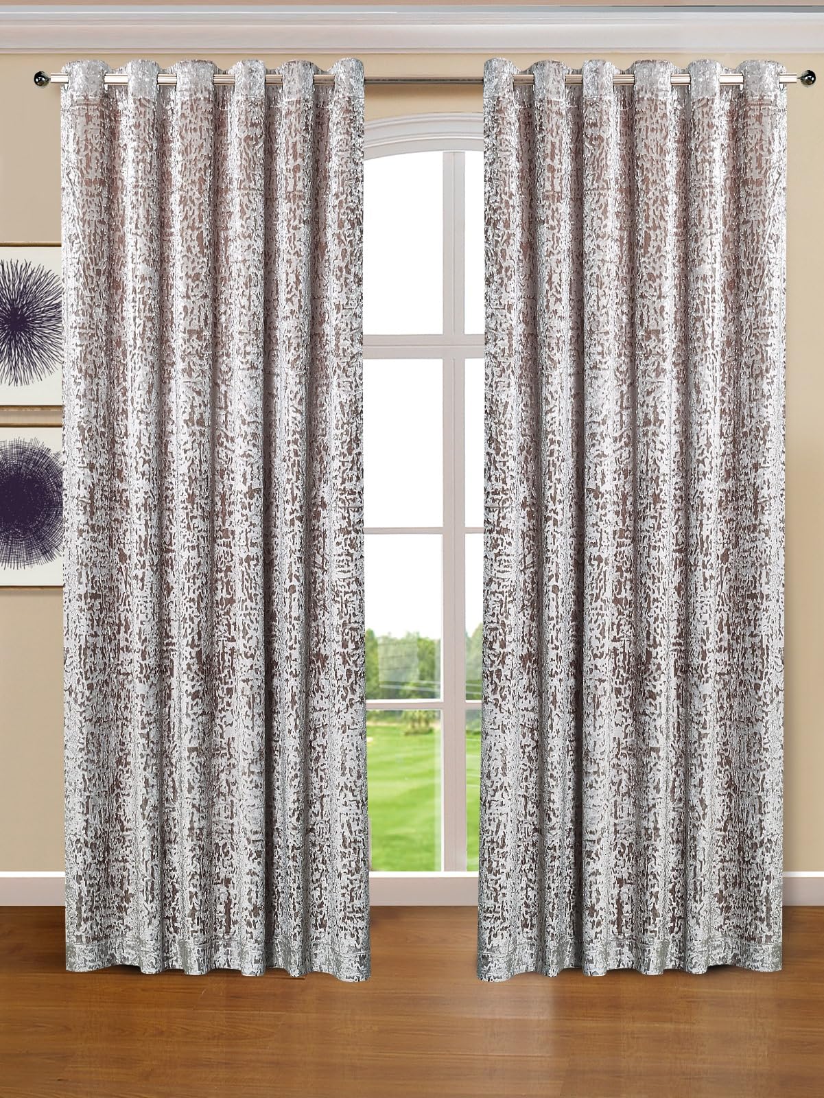 Mh Bedding Store ltd Ring Top/Eyelet Curtains Crushed Velvet Fully Lined Pair Curtain Beautiful Textured Door WIndow Curtains (Mink, 46" x 54" (116 x 137 cm))
