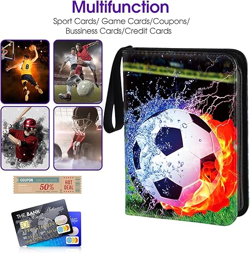 Miniatura 7 de Carpeta de tarjetas deportivas con mangas 400 bolsillos para tarjetas coleccionables con cremallera álbum de coleccionista 3 anillos béisbol fútbol