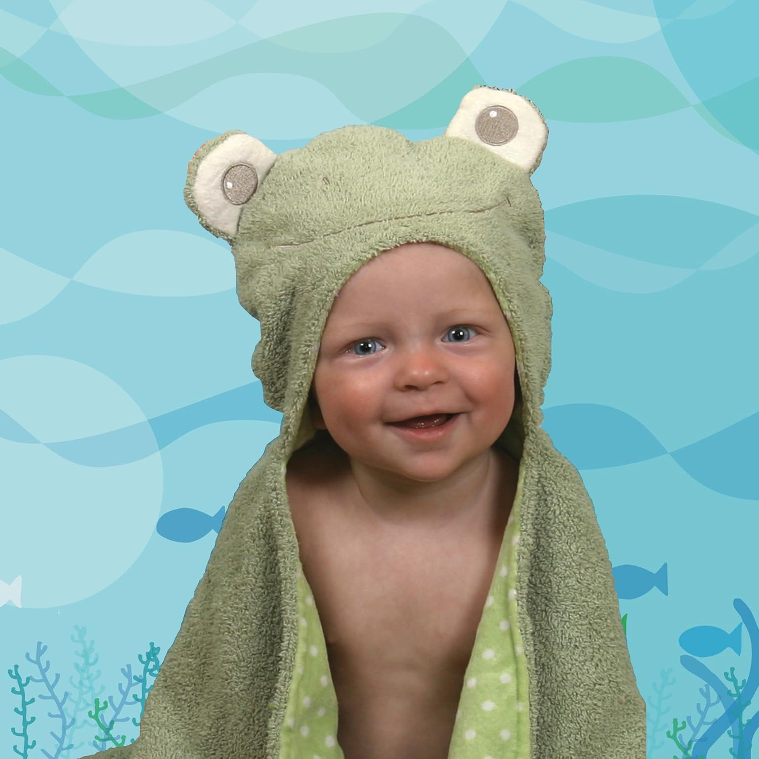 Stephan Baby Terry Plush Hooded Bath Towel, Frog, 0-24 Months