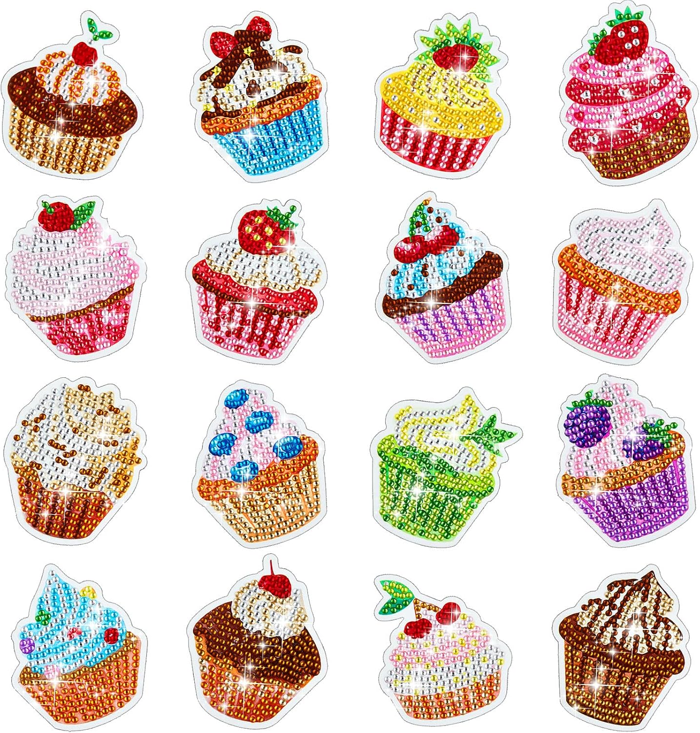 Xuhal 16 Pcs Diamond Painting Magnets DIY Diamond Painting Kits for Gem Art Magnet Refrigerator Stickers for Beginners Adults DIY Crafts Home Decors Party Birthday Gifts(Cupcake)