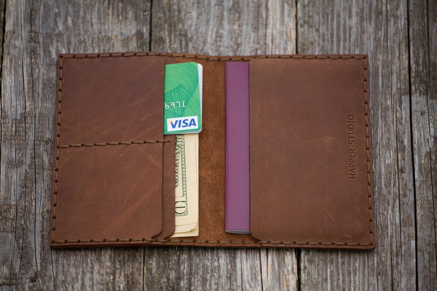 Personalized Leather Passport Holder, travel wallet documents case with pockets for cards and cash, Monogram your Name