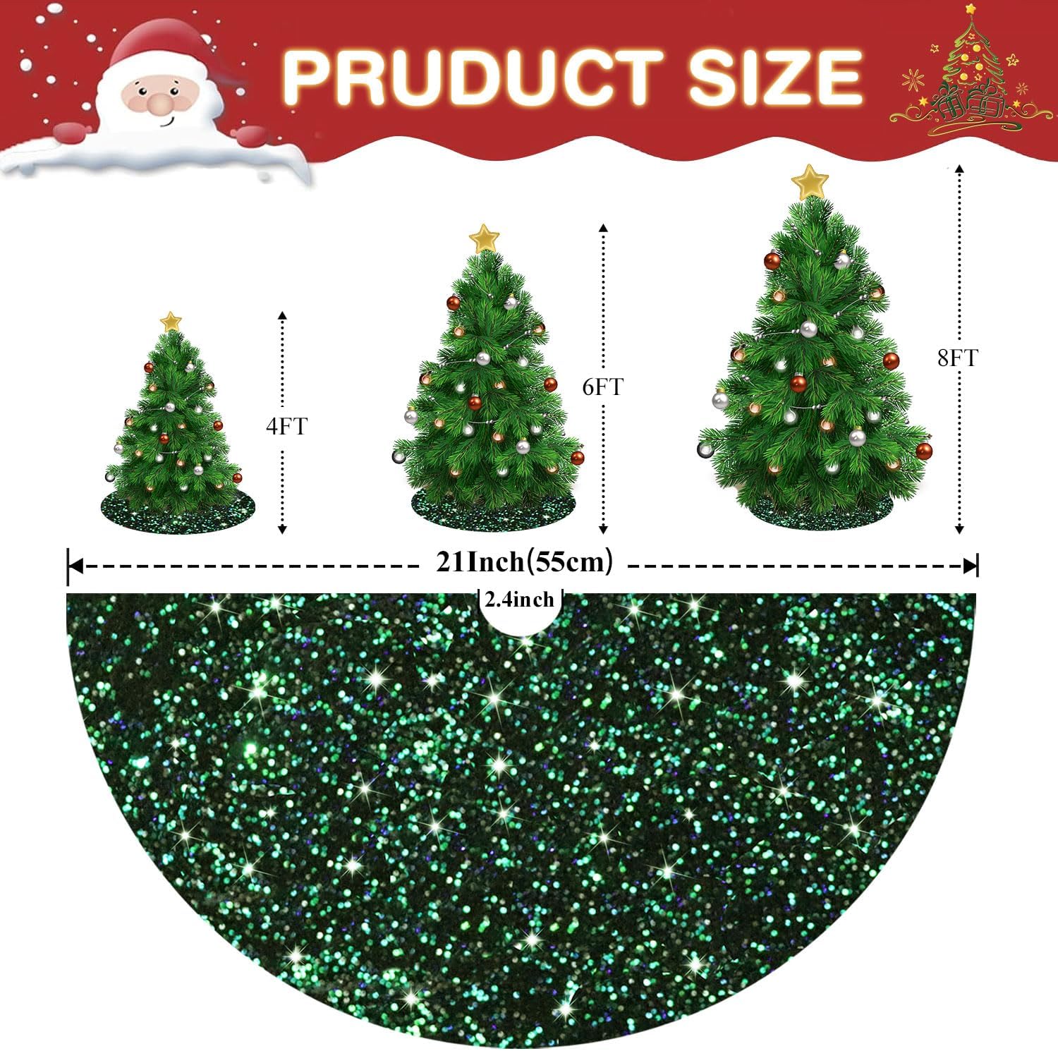 Green Christmas Tree Skirt Elegant Velvet Tree Skirt Sparkly 21Inch Metallic Tree Skirt Sequin Green Black Tabletop Tree Cover Skirt for Christmas Tree Decor Round Tree Mat for Winter Holiday image 3
