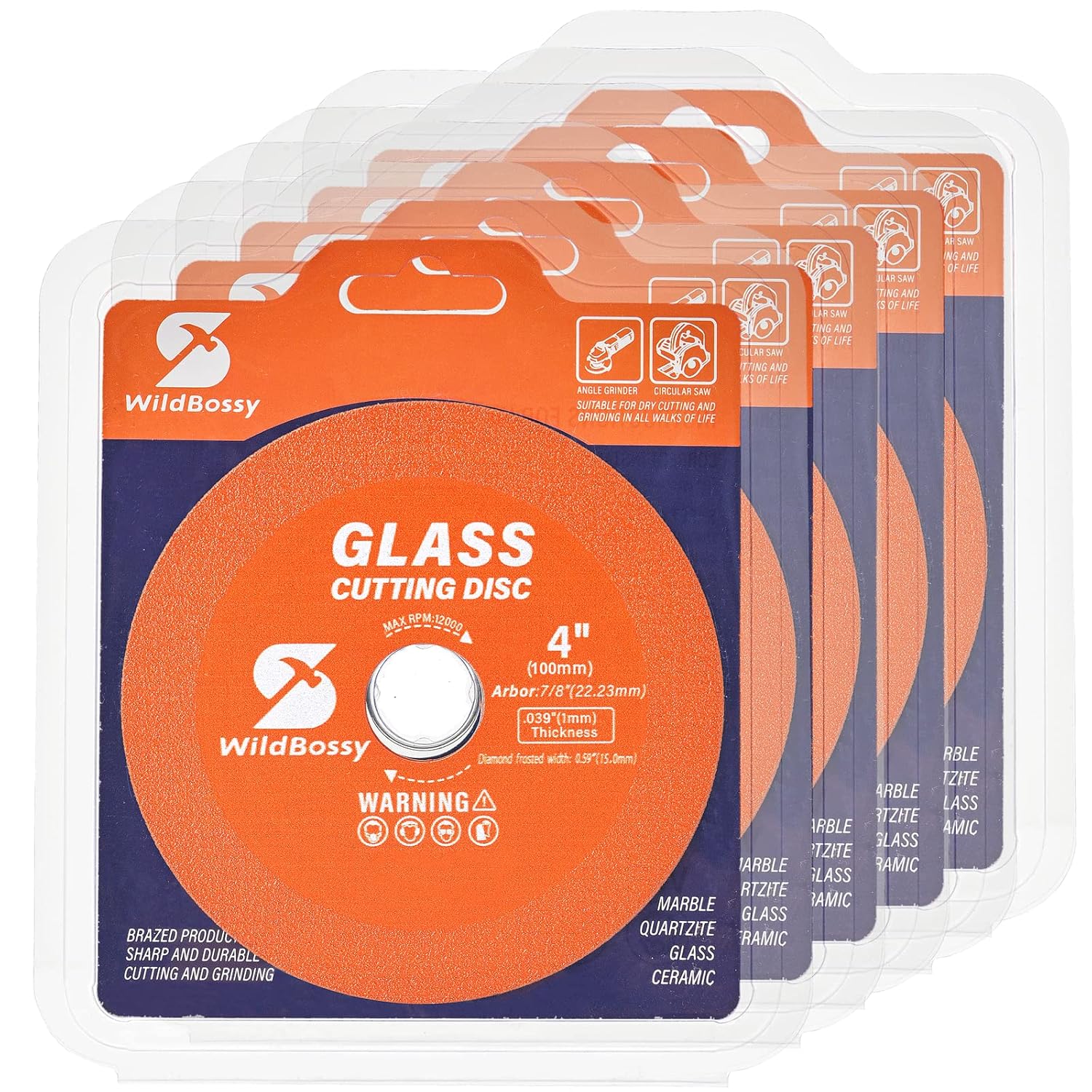 Glass Cutting Disc 4 Inch (5PCS) for Angle Grinder with 7/8" Arbor Hole, 0.039" Ultra-Thin Saw Blade Wheel Polishing Diamond Cutting Disc for Glass, Jade, Wine Bottles, Tile, Ceramic, Marble